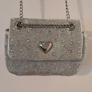 Silver Heart Embellished Women's Bag